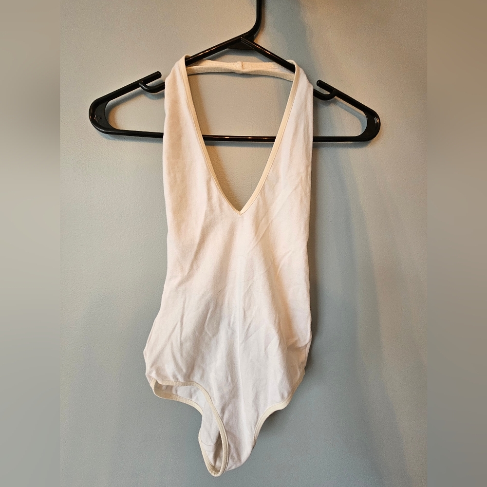 American Apparel White Backless V-Neck Bodysuit